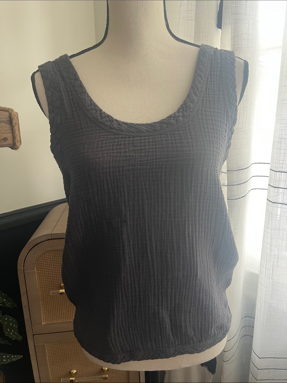 Faherty Black Waffle Knit Tank Top